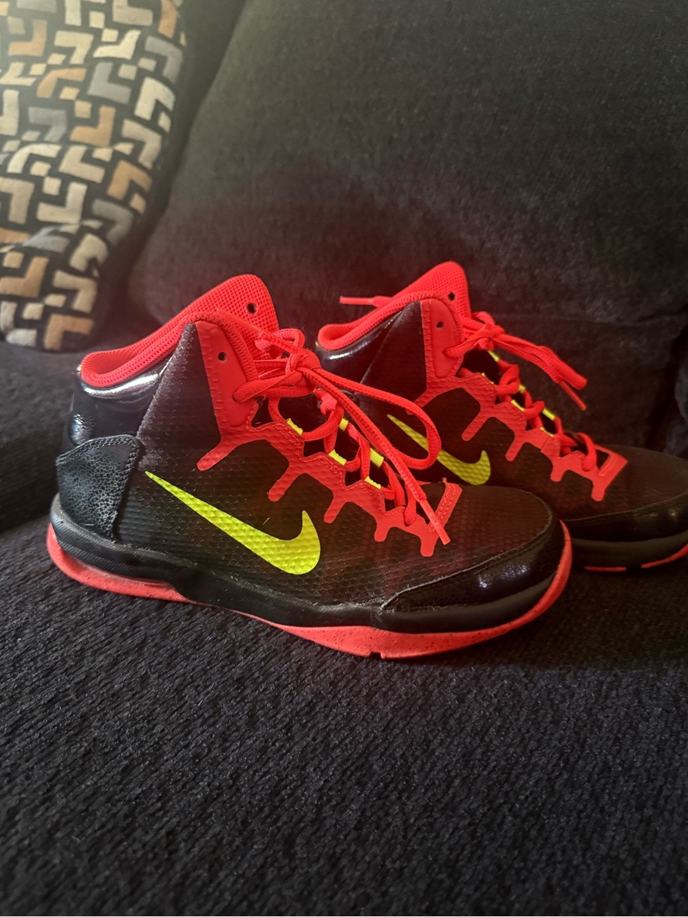 Nike Kids Black, Red & Volt Basketball Sneakers